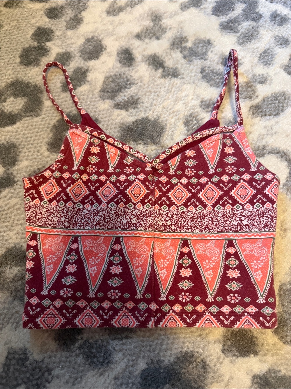 Hollister Women’s Maroon & Coral Patterned Cropped Tank Top